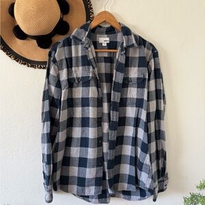 Sonoma Blue Plaid Cotton Flannel Button Down Shirt SZ Large